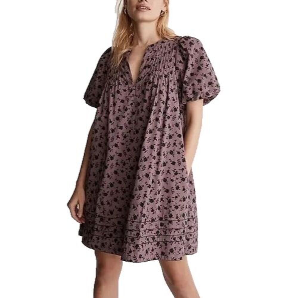 Madewell Floral Mini Dress in Purple and Black